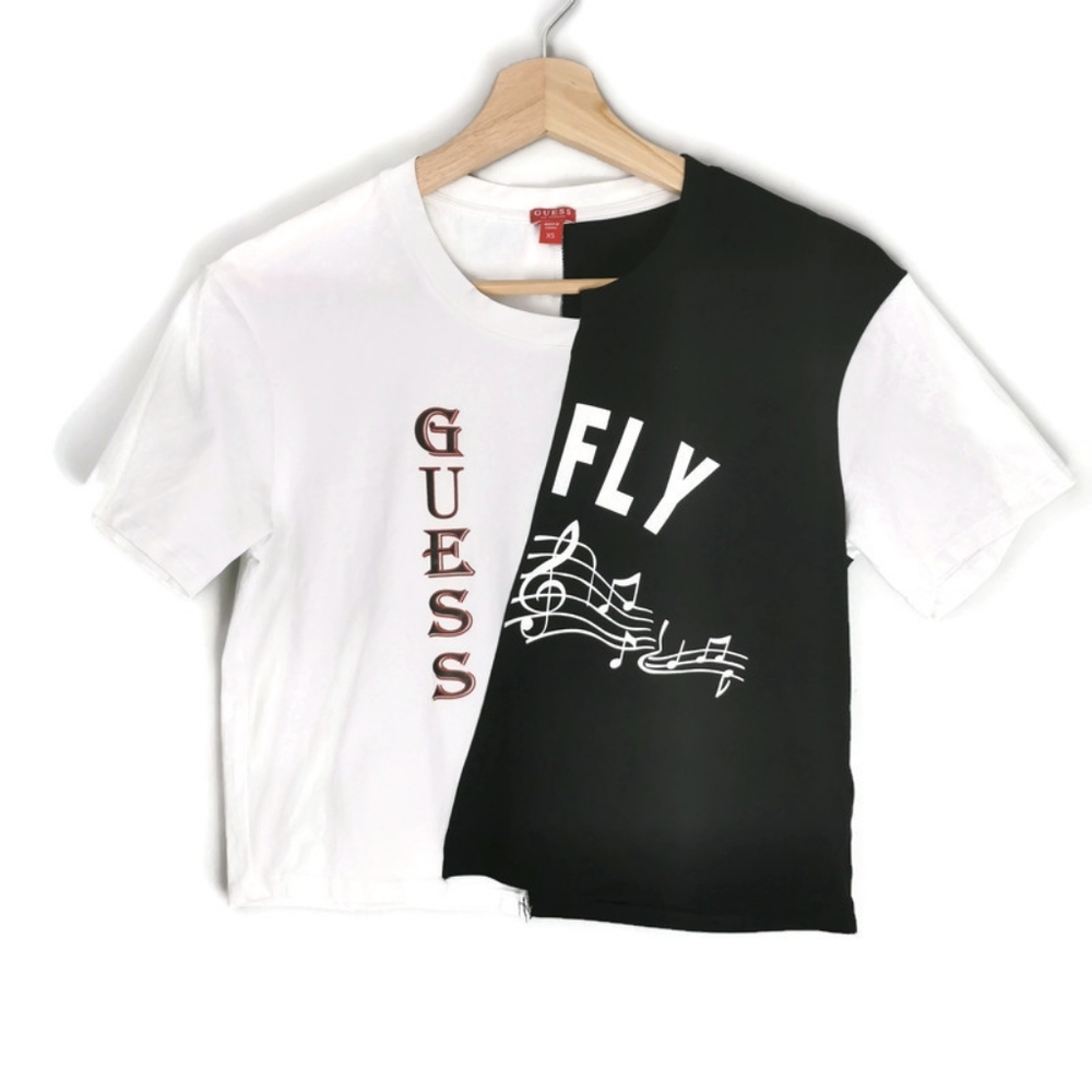 Guess Rae Logo Split Graphic Crop Tee - Picture 2 of 10